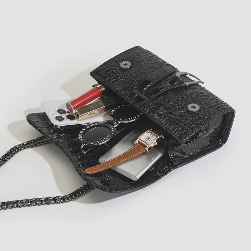 Chique Dames Croco Print Tas met Paillettenketting - Crossbody & Schoudertas voor Avondfeesten
