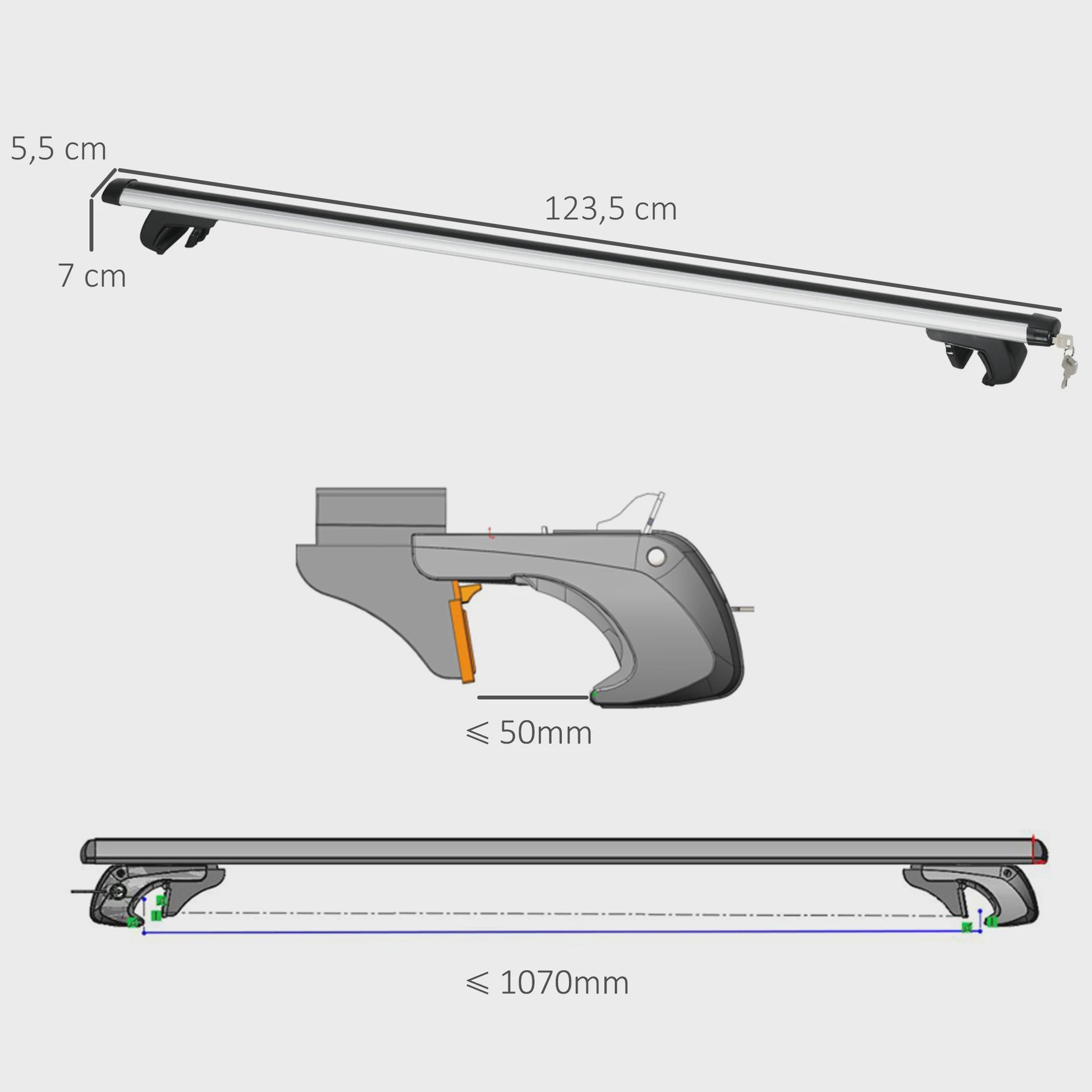 HOMCOM car roof bars lock luggage rack 2 Keys provided aluminum alloy x 5,5x7 c