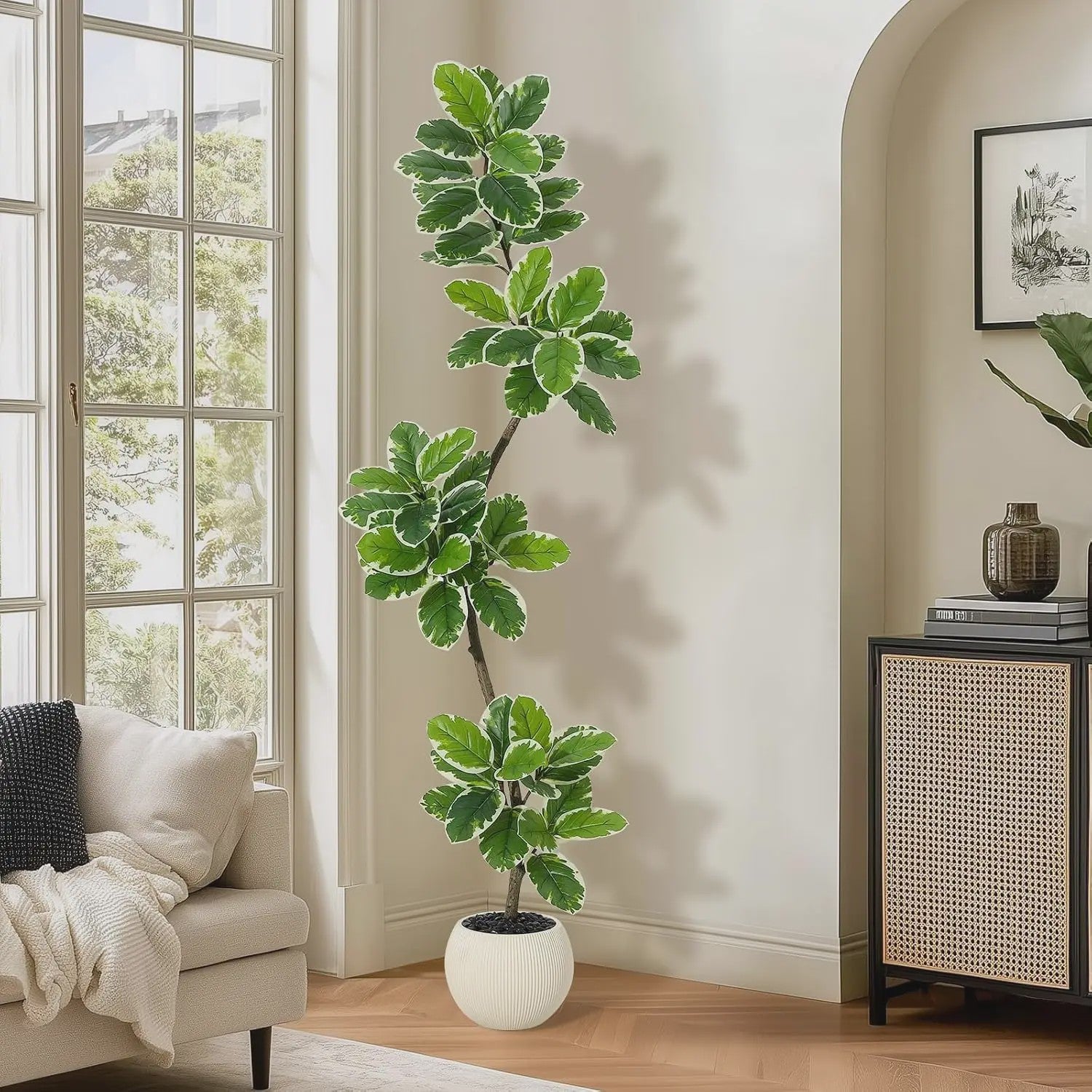 Realistische Kunstplant Ficus Lyrata (Fiddle Leaf Fig) - 180cm - Met Pot en Mos