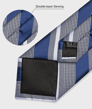 Luxe Blauwe Gestreepte Heren Das Set met Pochet & Manchetknopen - 8cm Breed