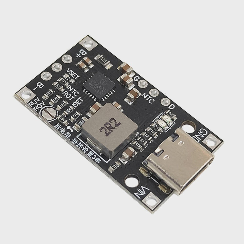 2S/3S Lithium Batterij Laadmodule met Balancering, Type-C USB & Snellaadfunctie