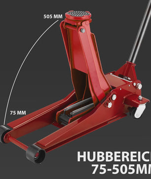 3T Hydraulische Vloerkrik - Zwaar Uitvoering Staal met Dubbele Pomp & Hefbereik 75-505mm