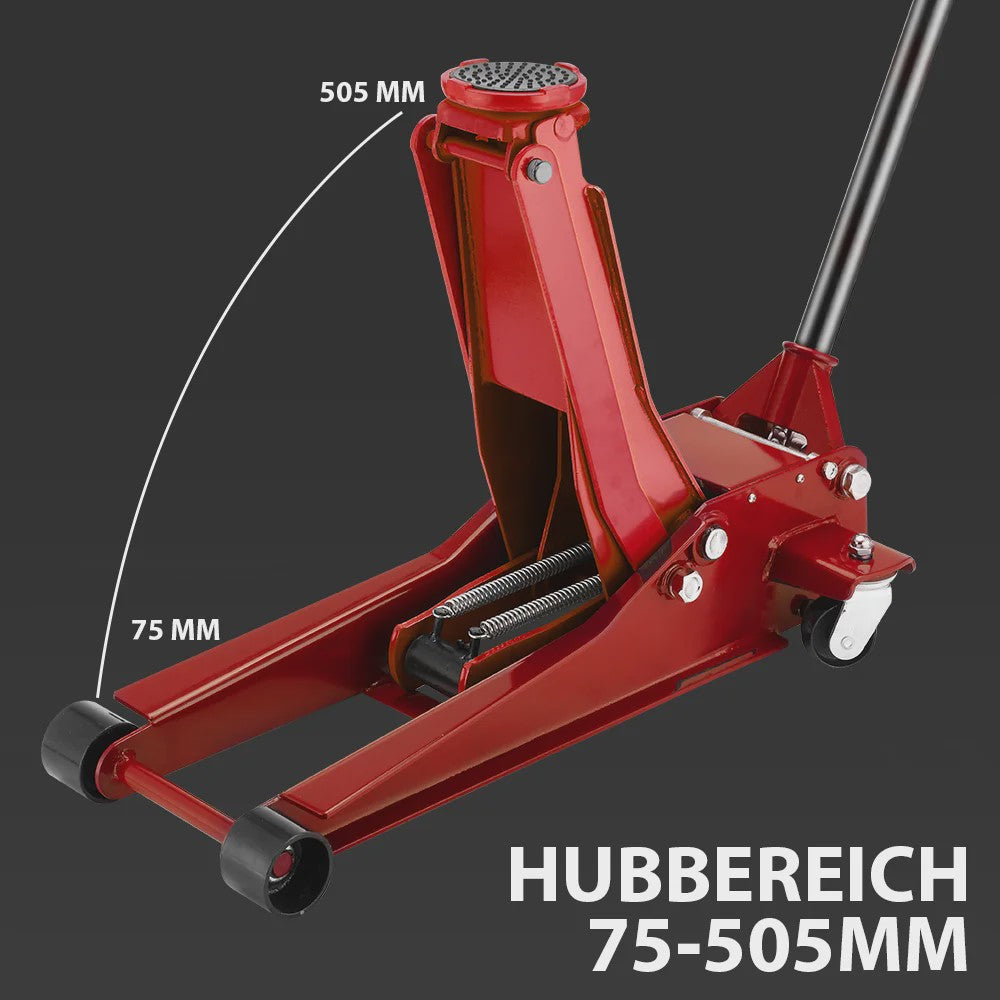 3T Hydraulische Vloerkrik - Zwaar Uitvoering Staal met Dubbele Pomp & Hefbereik 75-505mm