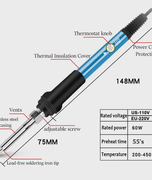 60W Verstelbare Temperatuur Soldeerbout - EU 220V / US 110V Plug - Ideaal voor DIY Reparatie