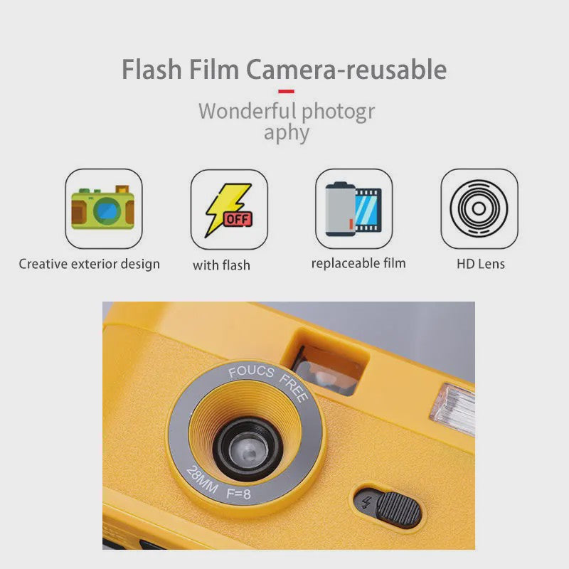 Retro 35mm Filmcamera met Ingebouwde Flits - Herbruikbaar en Stijlvol