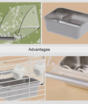 Grote RVS Vogelvoer & Waterbak met Anti-Spat Ontwerp - Eenvoudig te Bevestigen
