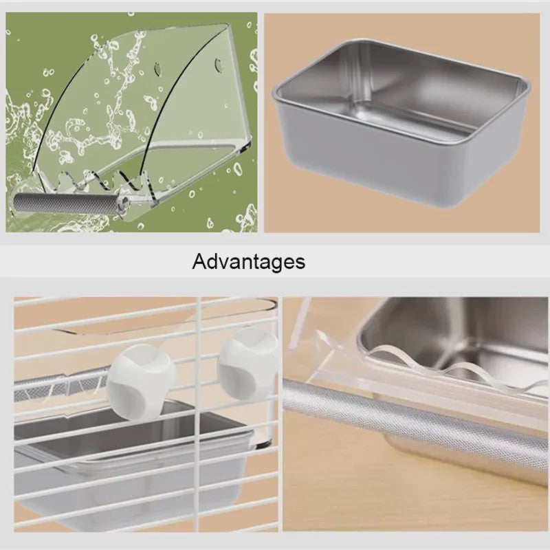 Grote RVS Vogelvoer & Waterbak met Anti-Spat Ontwerp - Eenvoudig te Bevestigen