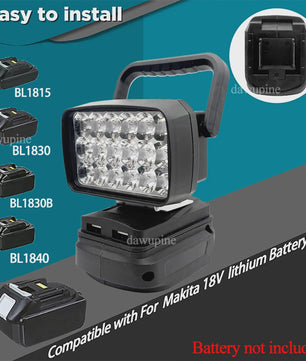 Draagbare 18W LED Werkspot met USB Powerbank voor Makita 18V Batterijen