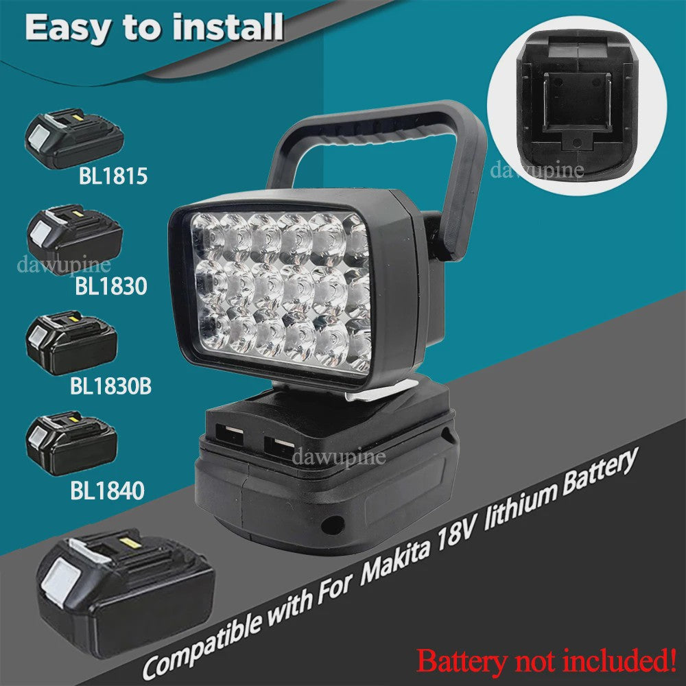 Draagbare 18W LED Werkspot met USB Powerbank voor Makita 18V Batterijen