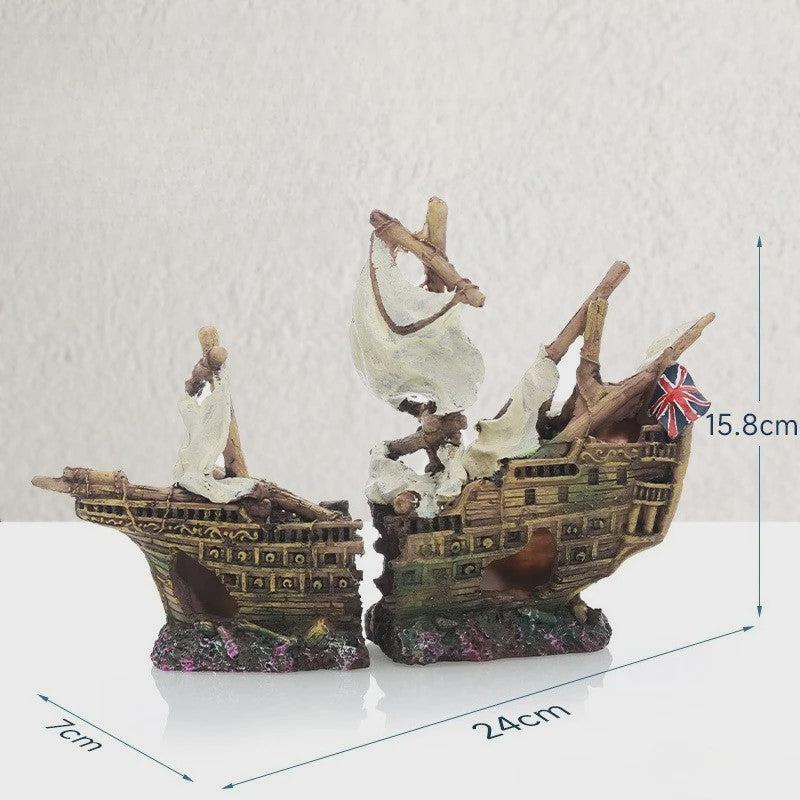 Uniek Scheepswrak Aquarium Decoratie - Verzonken Piratenschip Vistank Ornament