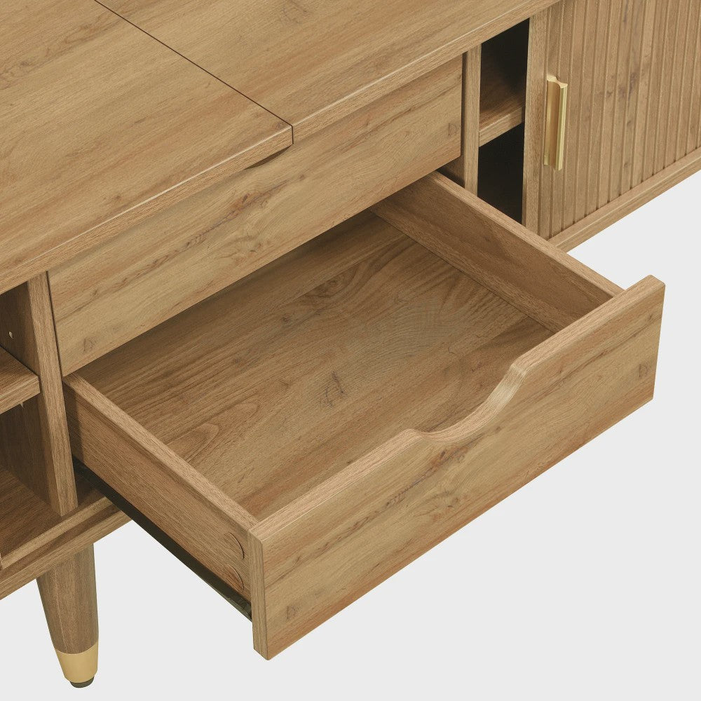 Modern TV Meubel met Rotan Deur en Veel Opbergruimte - Landelijke Stijl