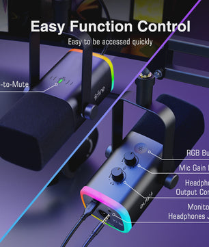 FIFINE AM8T XLR/USB Microfoon Kit met Armatuur, Mute, RGB & Hoofdtelefoonaansluiting - Gaming & Streaming