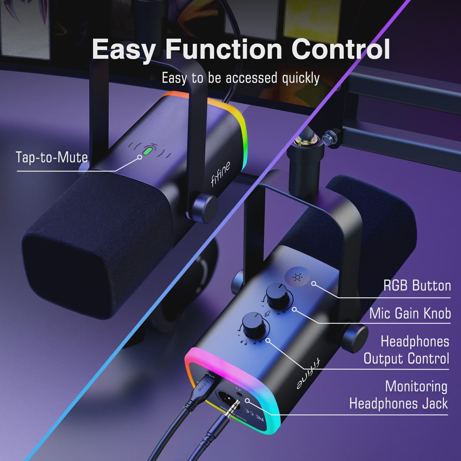 FIFINE AM8T XLR/USB Microfoon Kit met Armatuur, Mute, RGB & Hoofdtelefoonaansluiting - Gaming & Streaming