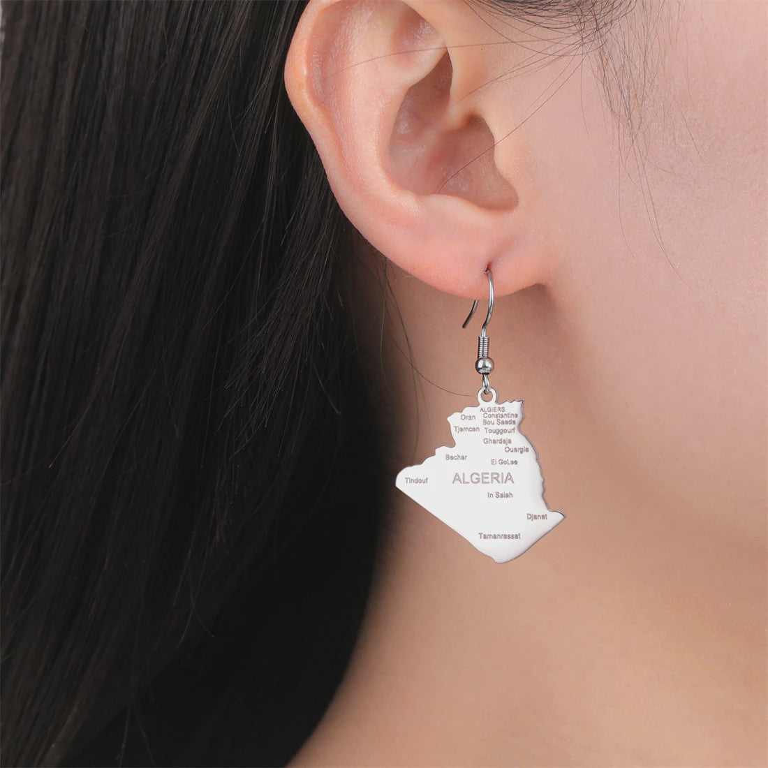 Algerije Kaart Ketting & Sleutelhanger Set - Roestvrij Staal, Stijlvolle Afrikaanse Sieraden
