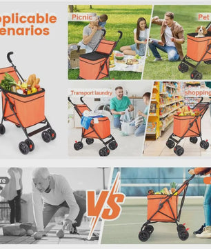 40L Opvouwbare Boodschappentrolley met Opbergtas en 4 Wielen