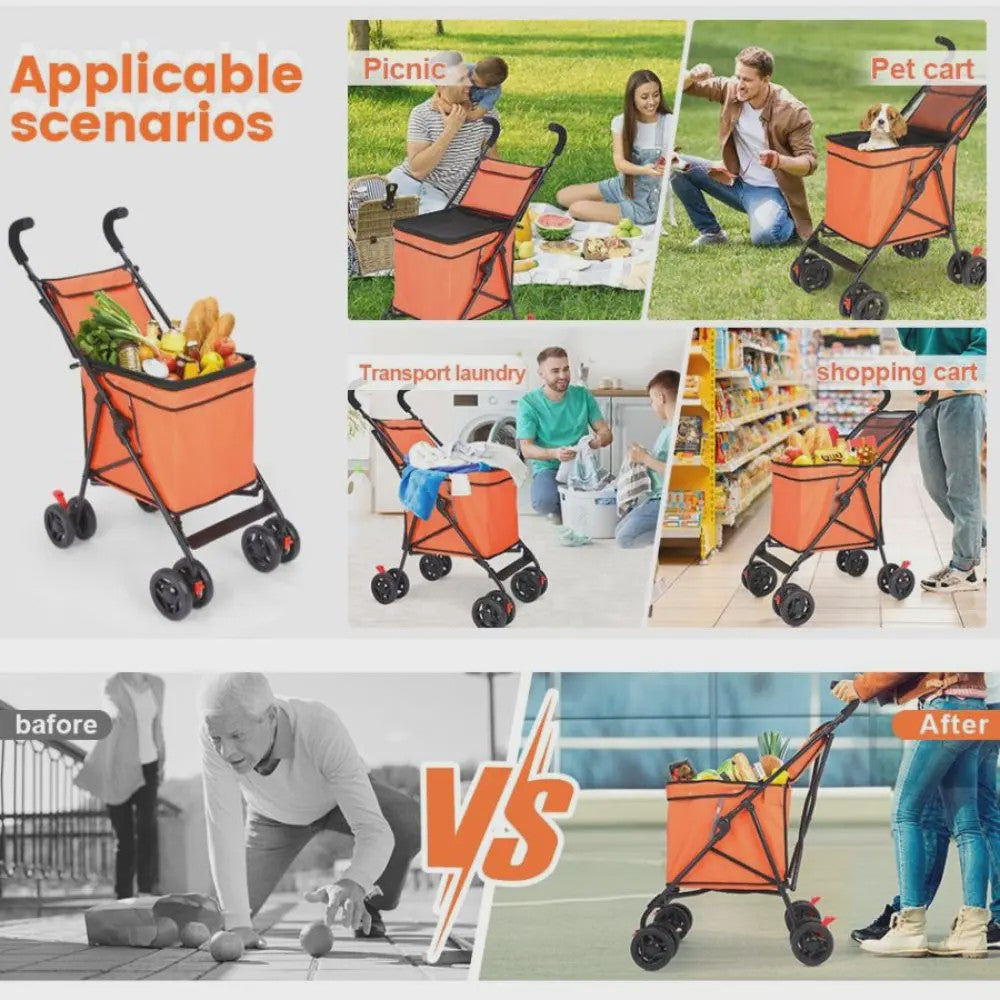 40L Opvouwbare Boodschappentrolley met Opbergtas en 4 Wielen