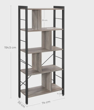 VASAGLE Boekenkast met Metalen Frame - Stijlvolle Opbergkast voor Studie en Woonkamer