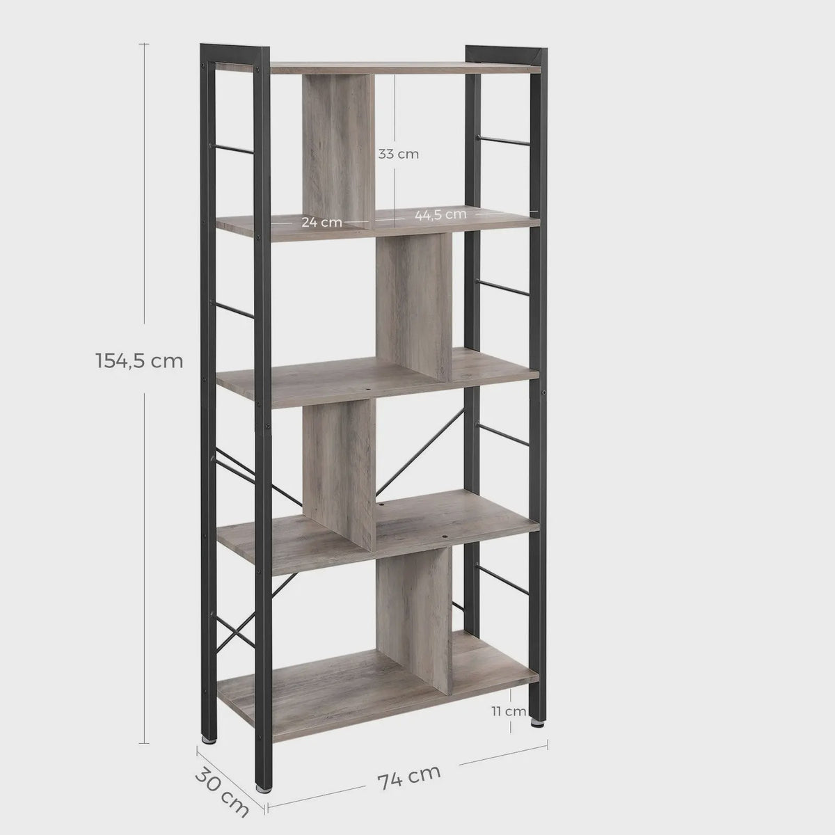 VASAGLE Boekenkast met Metalen Frame - Stijlvolle Opbergkast voor Studie en Woonkamer