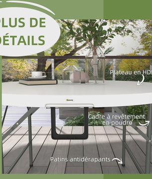 Outsunny Ronde Klaptafel Ø122 cm voor 6 Personen - Duurzaam HDPE & Metaal