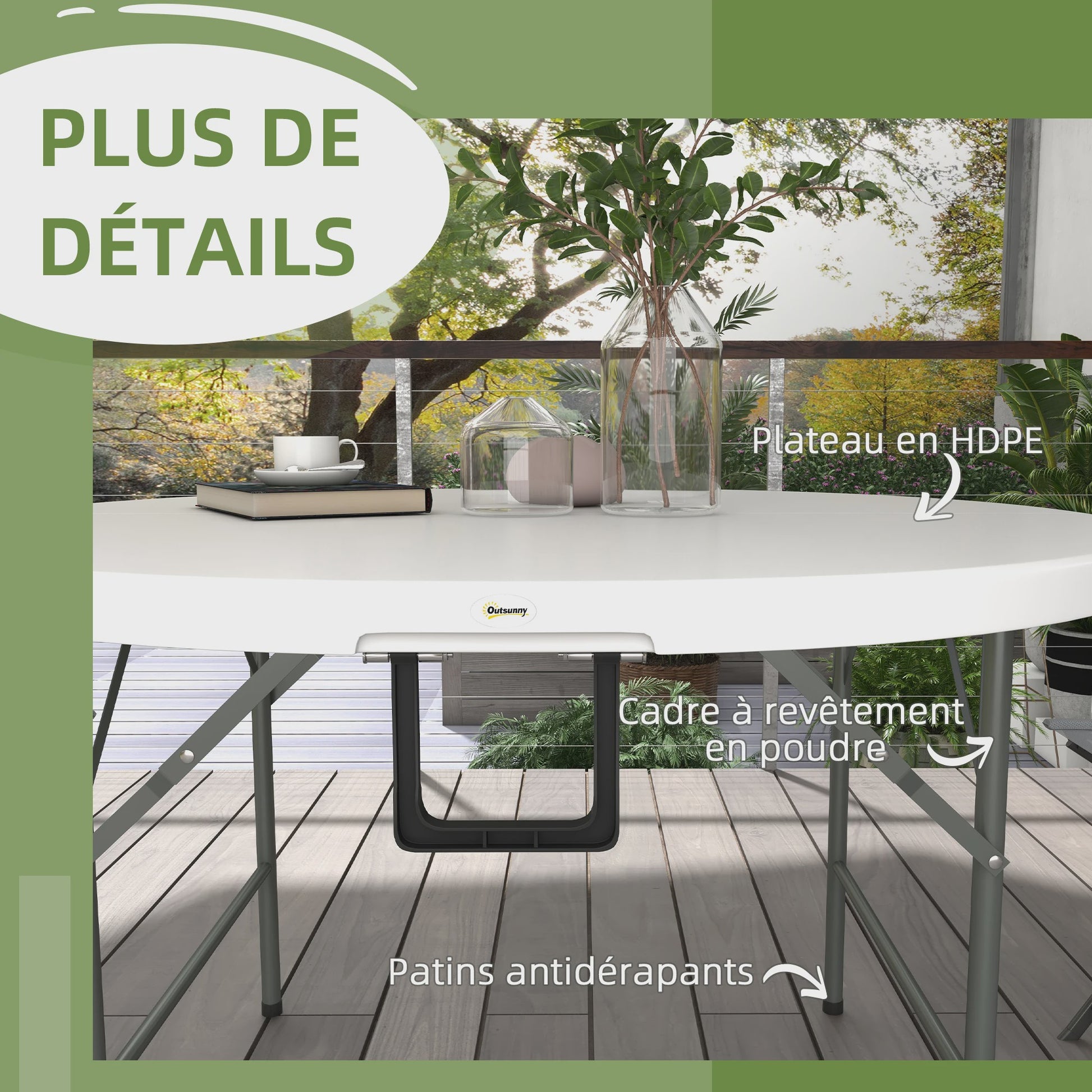 Outsunny Ronde Klaptafel Ø122 cm voor 6 Personen - Duurzaam HDPE & Metaal