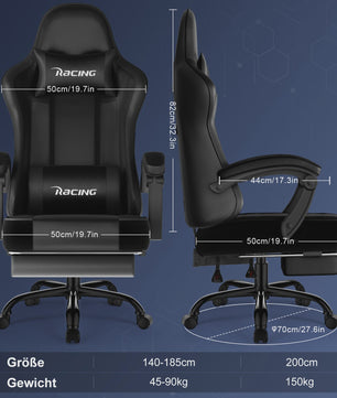 Ergonomische Gaming Stoel met Voetensteun, Hoofd- en Lendesteun | Max 150kg
