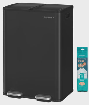 SONGMICS Dubbele Keukenprullenbak 2x30L met Softclose Deksel en Voetpedaal - RVS