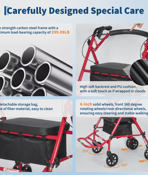 2-in-1 Rollator en Transportstoel voor Senioren - Opvouwbaar Aluminium Mobiliteitshulpmiddel