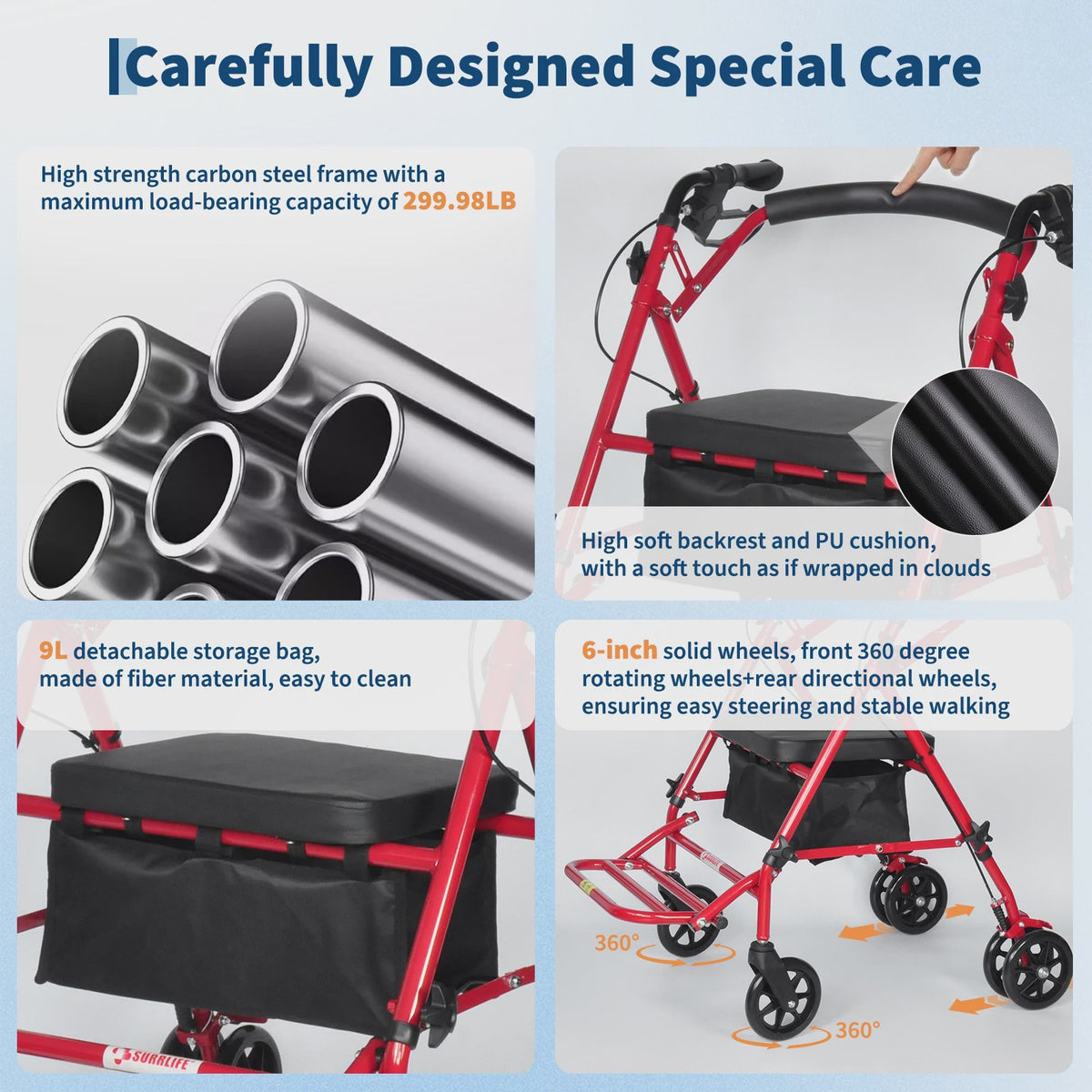 2-in-1 Rollator en Transportstoel voor Senioren - Opvouwbaar Aluminium Mobiliteitshulpmiddel