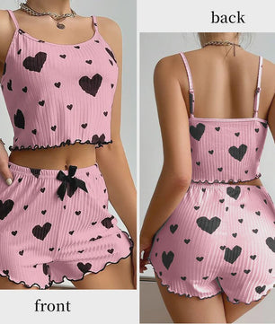Dames Pyjama Set: 2-delig Tanktop & Shorts met Liefdesprint - Zacht & Ventilerend