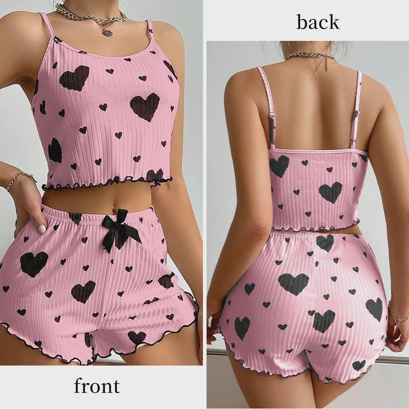 Dames Pyjama Set: 2-delig Tanktop & Shorts met Liefdesprint - Zacht & Ventilerend
