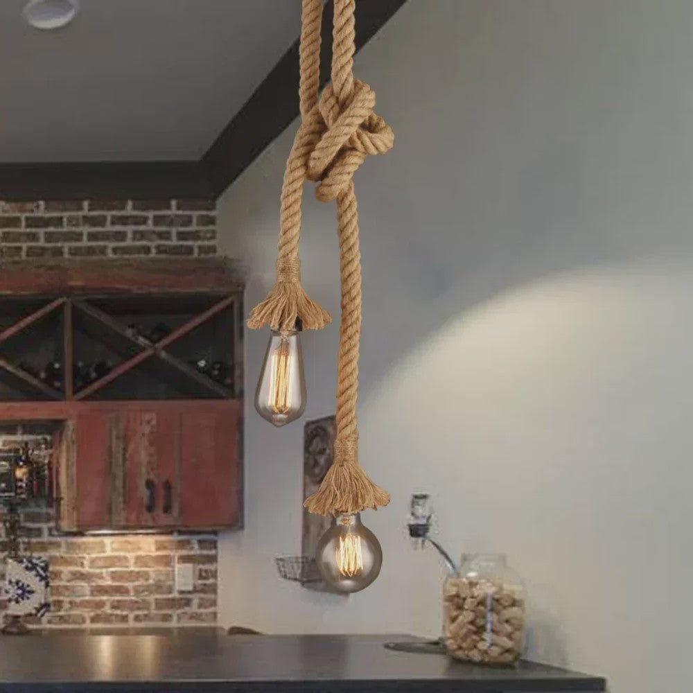 Industriële Vintage Houten Touw Hanglamp E27 - Sfeervolle Verlichting voor Loft, Woonkamer & Bar