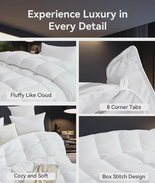 Luxe 75% Ganzendons Dekbed King Size - 850+ Fill Power, Hotelkwaliteit, 1200TC, Extra Zacht & Ademend