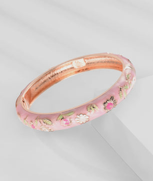 Chique Roze Emaille Armbanden Set - Bloemen & Kristallen