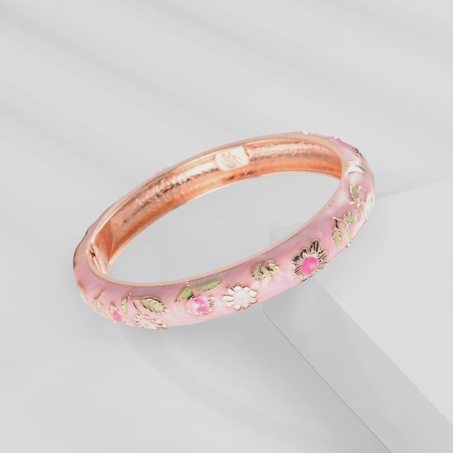 Chique Roze Emaille Armbanden Set - Bloemen & Kristallen