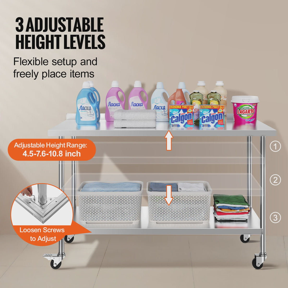 RVS Werktafel met Wielen - 24x60 inch - Zwaar Uitvoering - Professioneel & Thuisgebruik