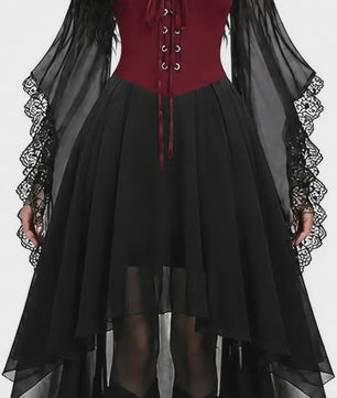 Gothic Heksenjurk Dames - Middeleeuwse Vampier Stijl met Vlinder Mouwen & Kant