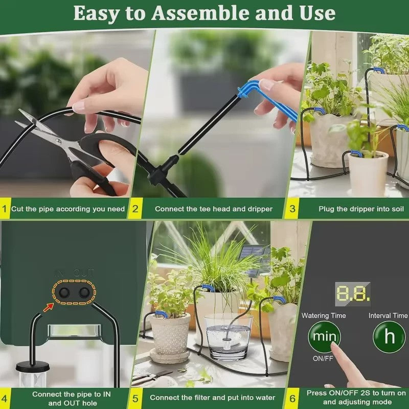 Automatische Druppelsysteem Timer met Zonnepaneel en Waterniveau Alarm - Ideaal voor Tuin en Potten