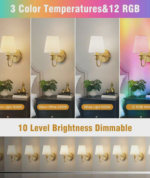 Draadloze Wandlamp Goud met Afstandsbediening & 15 Kleuren LED - Oplaadbaar, Dimbaar, Stoffen Kap