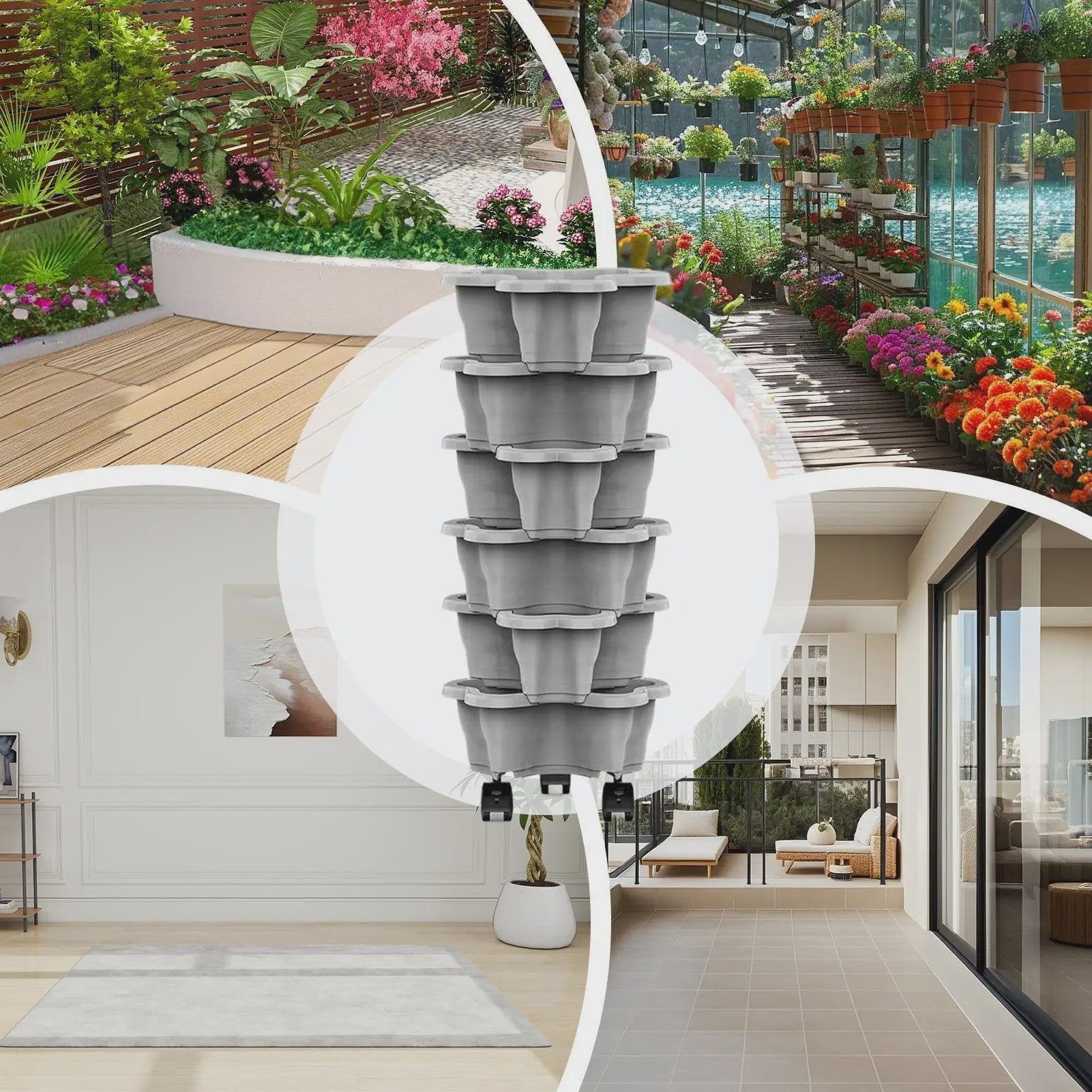 Stapelbare Verticale Bloementoren met Wieltjes - 5 Lagen Aardbeienplanter