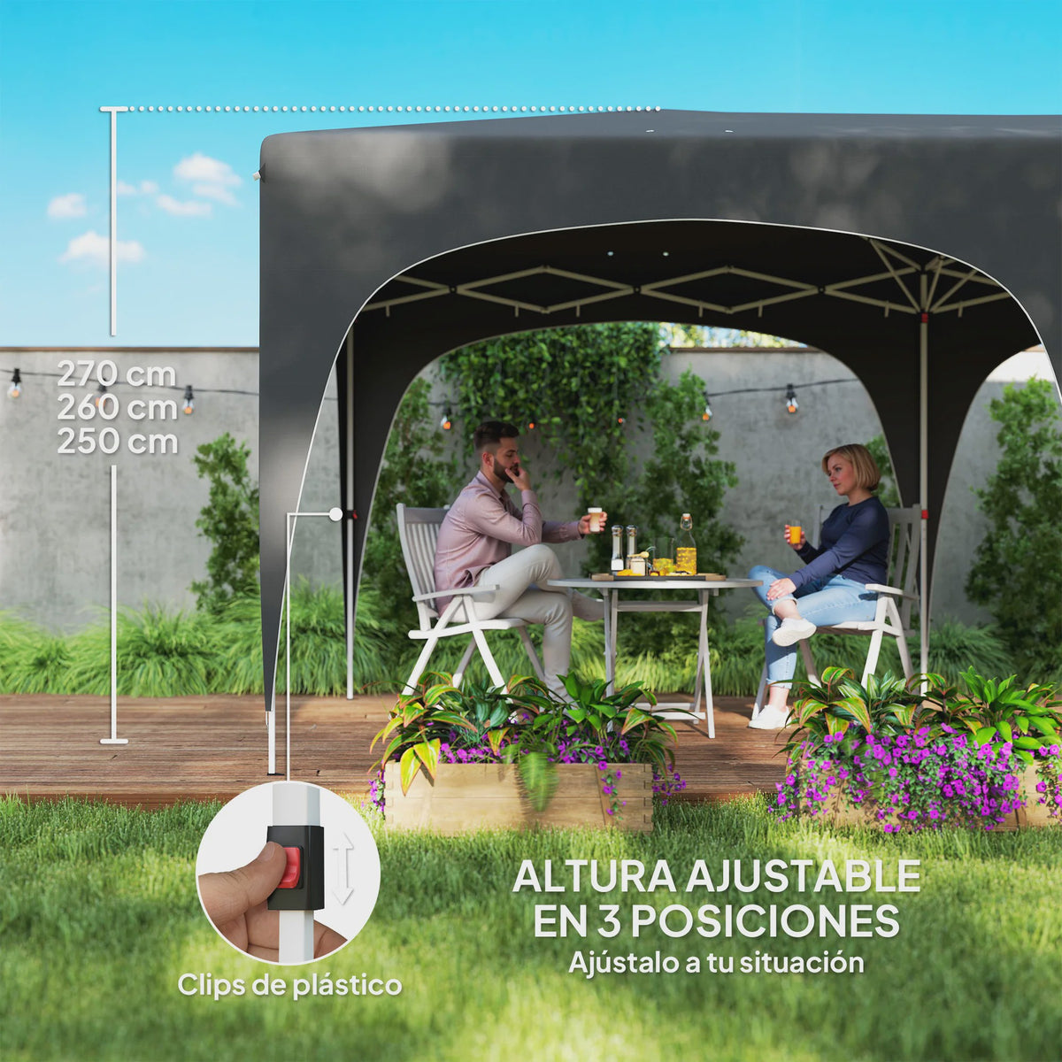 6x3m Uitklapbare Partytent met 6 Zijwanden - Donkergrijs