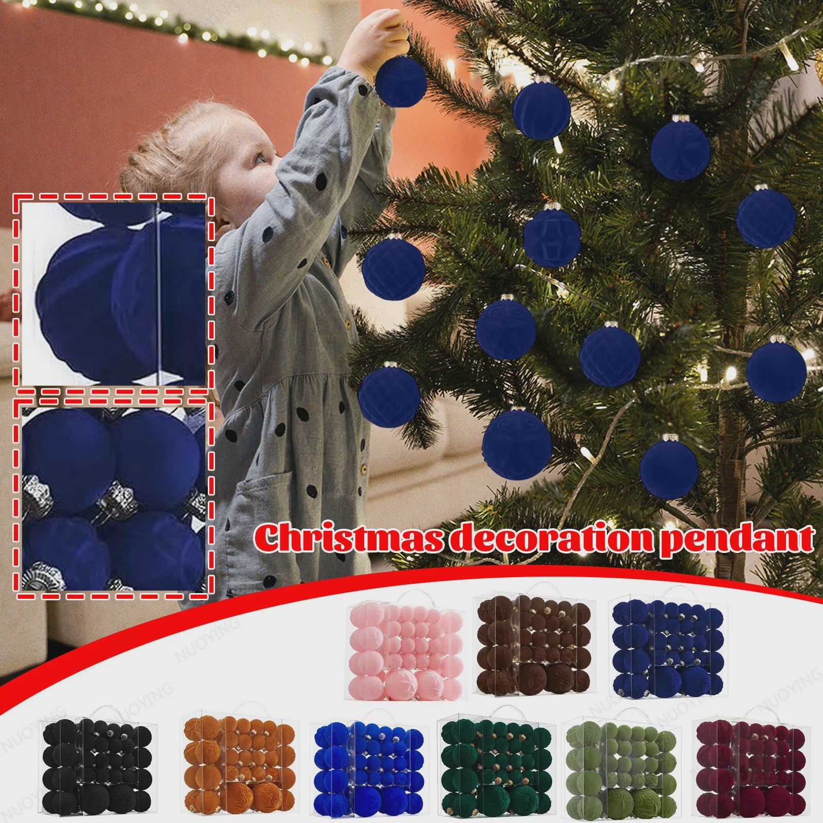 46-Delige Kerstballen Set - Velvet Pluche Kerstdecoratie Ballen (4/6/8cm)