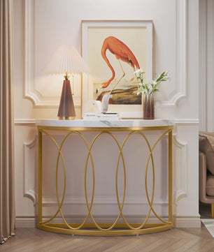 Gouden Halve Maan Console Tafel - 43 Inch Moderne Entree Tafel met Geometrisch Metaal Frame