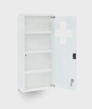Afsluitbare Medicijnkast met Glazen Deur - Wit, 4 Vakken, 57x27x12 cm