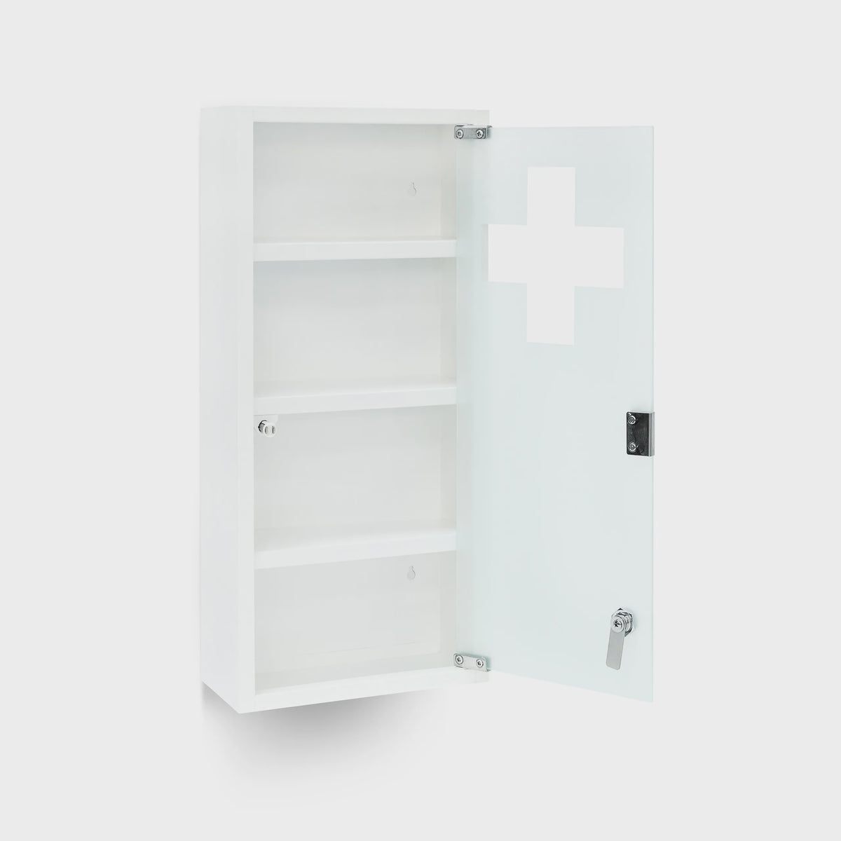 Afsluitbare Medicijnkast met Glazen Deur - Wit, 4 Vakken, 57x27x12 cm