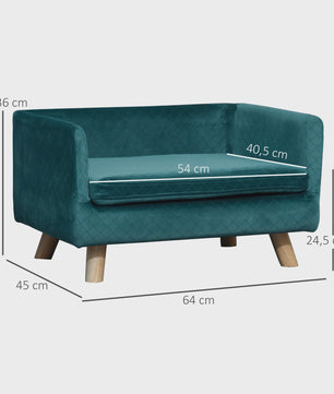Luxe Hondensofa met Scandinavisch Design - Zacht Fluweel, Blauw, 64x45x36 cm