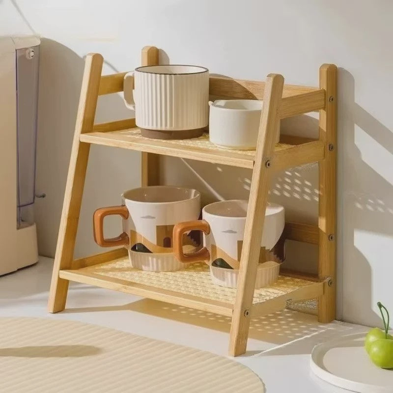 2-Laags Bamboe Opbergrek - Stijlvolle Organizer voor Keuken, Tafel & Appartement