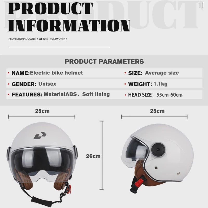 Vintage Open Motorhelm met Dubbel Vizier - DOT Gecertificeerd, Retro Stijl