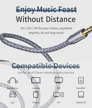 Essager 3.5mm Audio Verlengkabel - Hoge Kwaliteit Aux Kabel voor Koptelefoon & Speaker