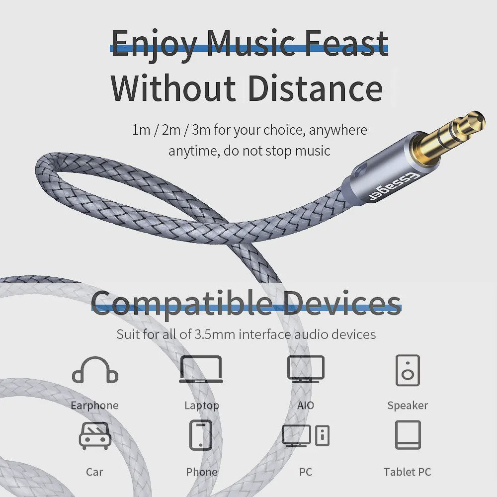 Essager 3.5mm Audio Verlengkabel - Hoge Kwaliteit Aux Kabel voor Koptelefoon & Speaker
