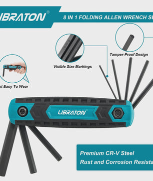 LIBRATON 8-in-1 Inklapbare Inbussleutel & Torx Set - Compact Gereedschap